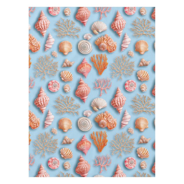 Rustic Coastal - Seashells, Starfish, Reef (15) Tablecloth (Front)