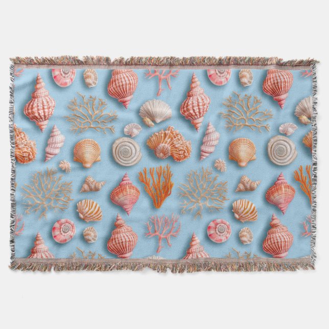 Rustic Coastal - Seashells, Starfish, Reef (15) Throw Blanket (Front)