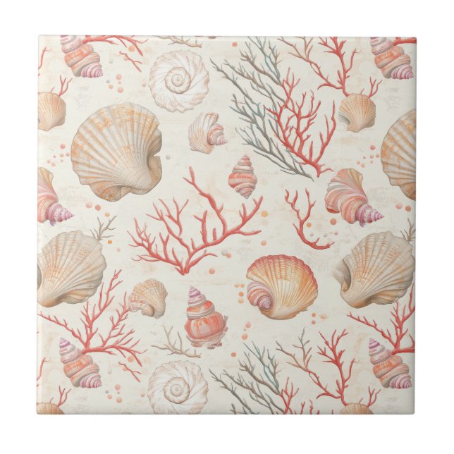 Rustic Coastal - Seashells, Starfish, Reef (16) Ceramic Tile (Front)