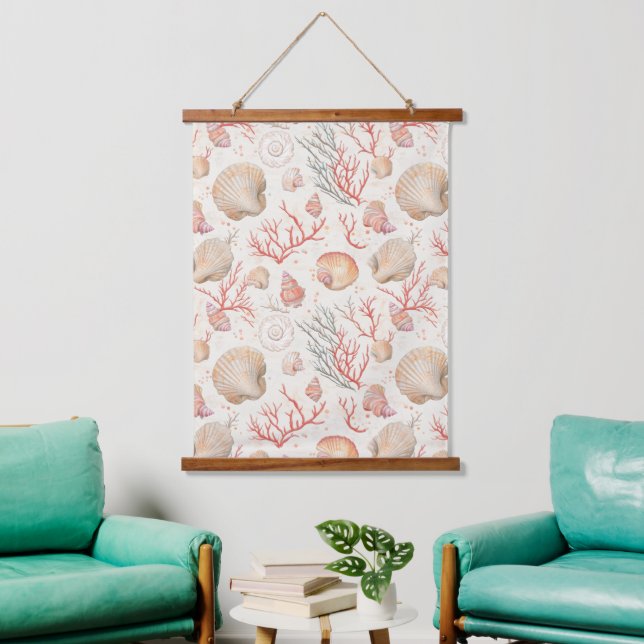 Rustic Coastal - Seashells, Starfish, Reef (16) Hanging Tapestry (Living Room)