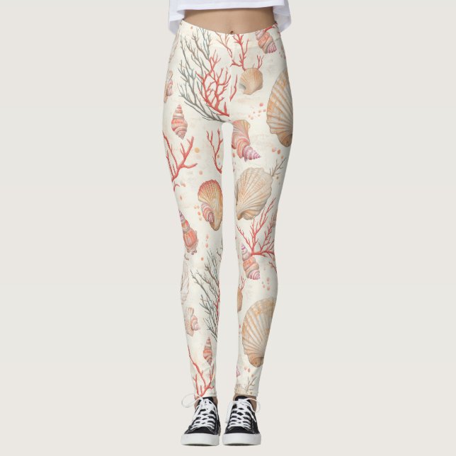 Rustic Coastal - Seashells, Starfish, Reef (16) Leggings (Front)