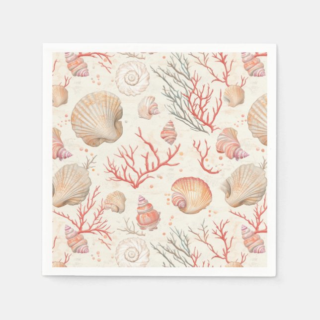 Rustic Coastal - Seashells, Starfish, Reef (16) Napkin (Front)
