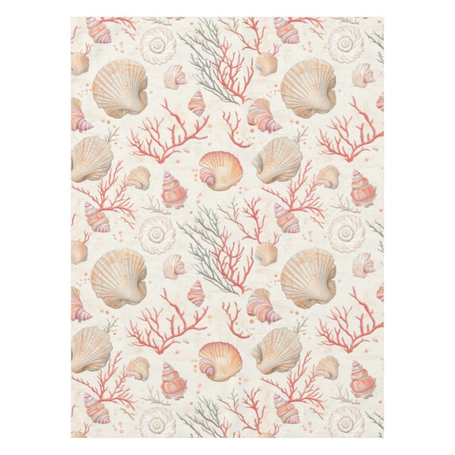 Rustic Coastal - Seashells, Starfish, Reef (16) Tablecloth (Front)