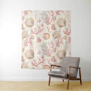 Rustic Coastal - Seashells, Starfish, Reef (16) Tapestry