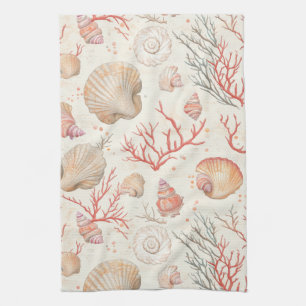Rustic Coastal - Seashells, Starfish, Reef (16) Tea Towel