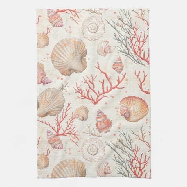 Rustic Coastal - Seashells, Starfish, Reef (16) Tea Towel (Vertical)