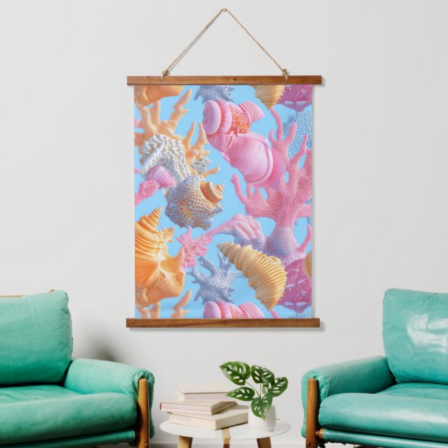 Rustic Coastal - Seashells, Starfish, Reef (18) Hanging Tapestry (Living Room)