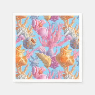 Rustic Coastal - Seashells, Starfish, Reef (18) Napkin