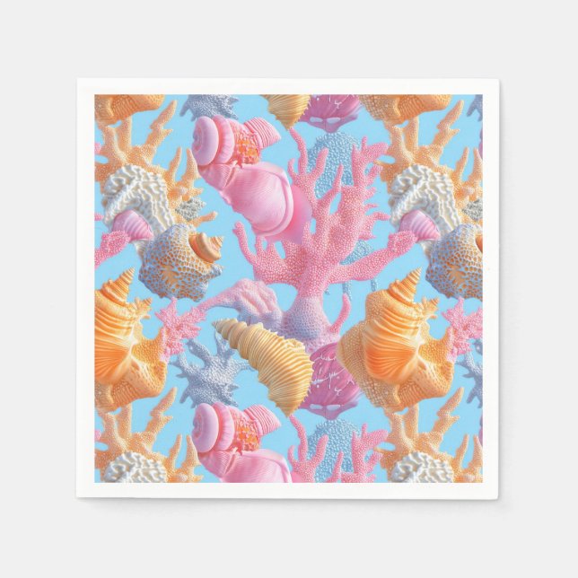 Rustic Coastal - Seashells, Starfish, Reef (18) Napkin (Front)
