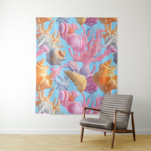 Rustic Coastal - Seashells, Starfish, Reef (18) Tapestry