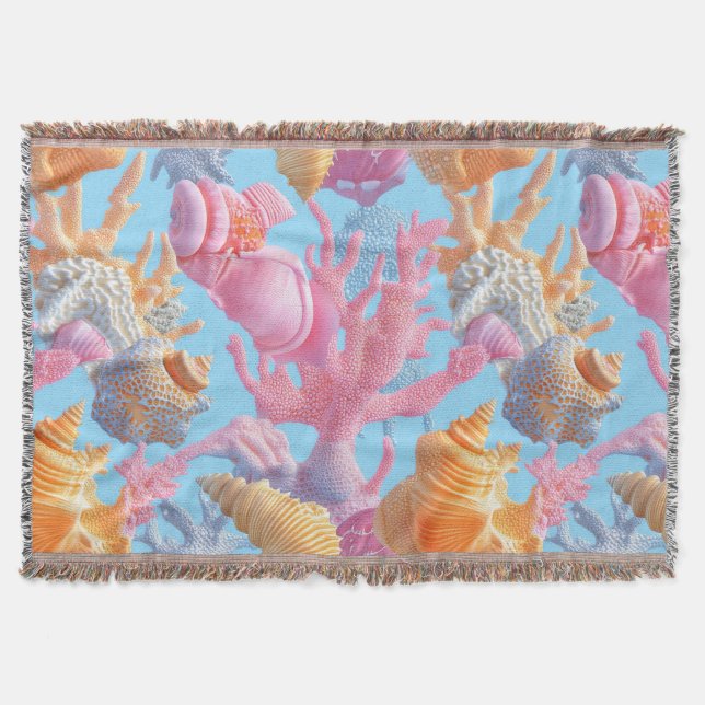 Rustic Coastal - Seashells, Starfish, Reef (18) Throw Blanket (Front)