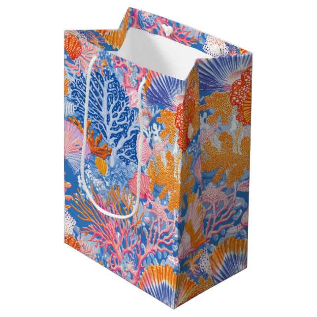 Rustic Coastal - Seashells, Starfish, Reef (19) Medium Gift Bag (Front Angled)