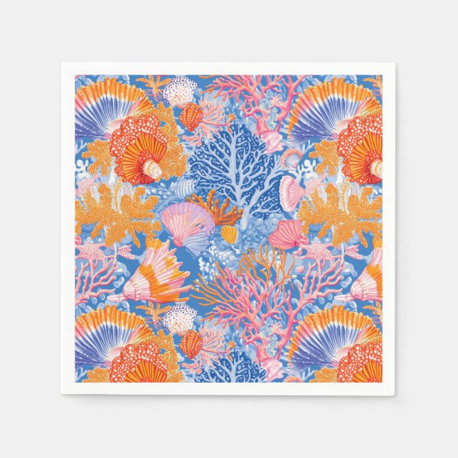 Rustic Coastal - Seashells, Starfish, Reef (19) Napkin (Front)