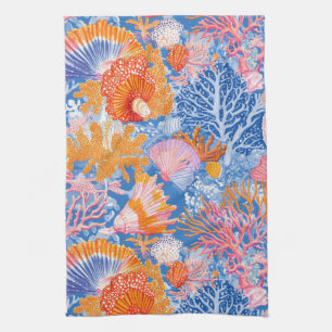 Rustic Coastal - Seashells, Starfish, Reef (19) Tea Towel
