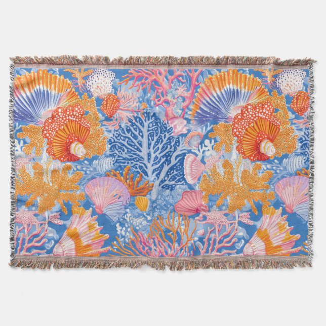 Rustic Coastal - Seashells, Starfish, Reef (19) Throw Blanket (Front)