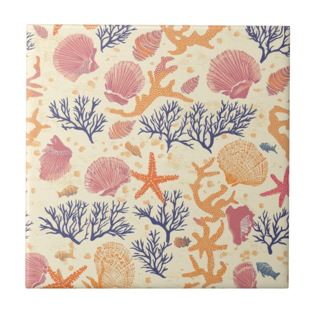 Rustic Coastal - Seashells, Starfish, Reef (1) Ceramic Tile (Front)