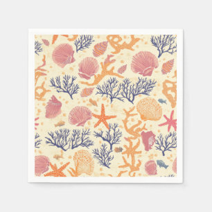 Rustic Coastal - Seashells, Starfish, Reef (1) Napkin