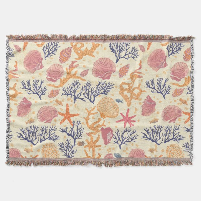 Rustic Coastal - Seashells, Starfish, Reef (1) Throw Blanket (Front)