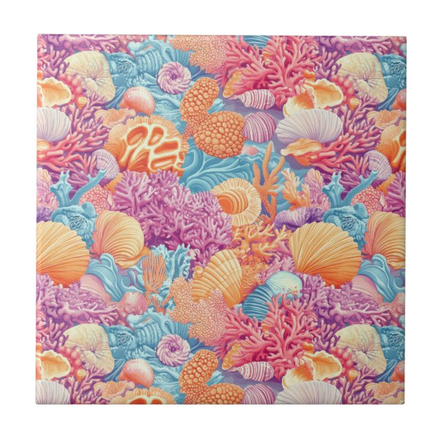Rustic Coastal - Seashells, Starfish, Reef (20) Ceramic Tile (Front)