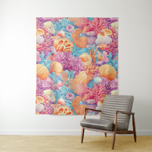 Rustic Coastal - Seashells, Starfish, Reef (20) Tapestry