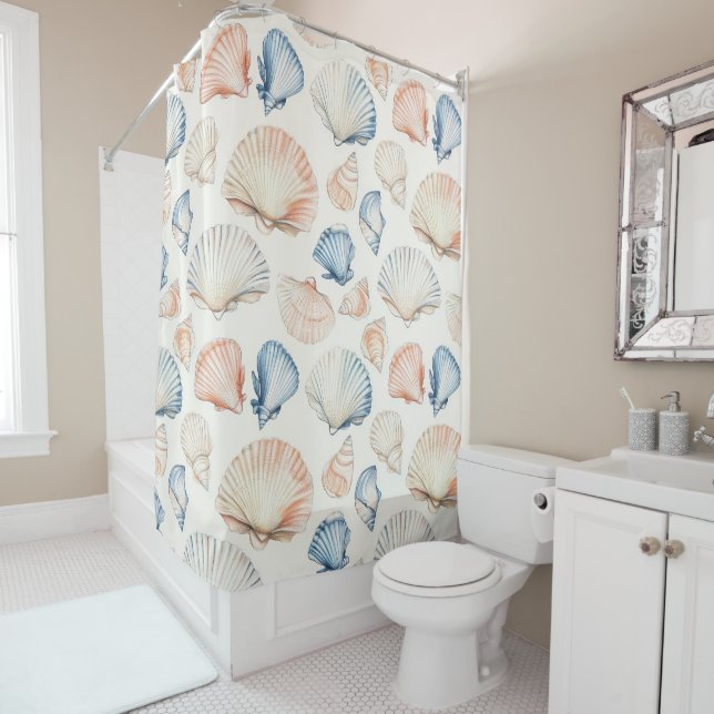 Rustic Coastal - Seashells, Starfish, Reef (21) Shower Curtain (In Situ)
