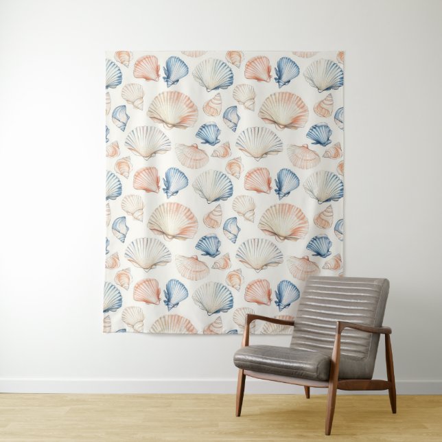 Rustic Coastal - Seashells, Starfish, Reef (21) Tapestry (In Situ)