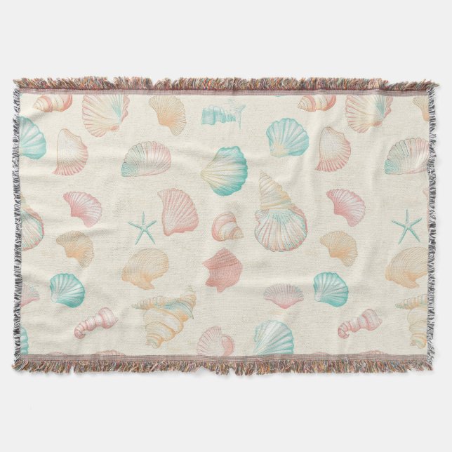 Rustic Coastal - Seashells, Starfish, Reef (22) Throw Blanket (Front)