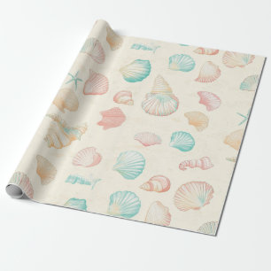 Rustic Coastal - Seashells, Starfish, Reef (22) Wrapping Paper