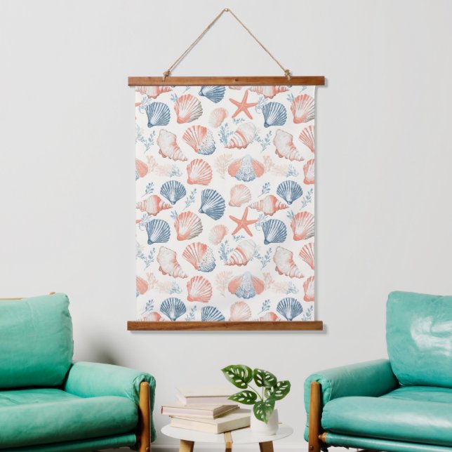 Rustic Coastal - Seashells, Starfish, Reef (23) Hanging Tapestry (Living Room)