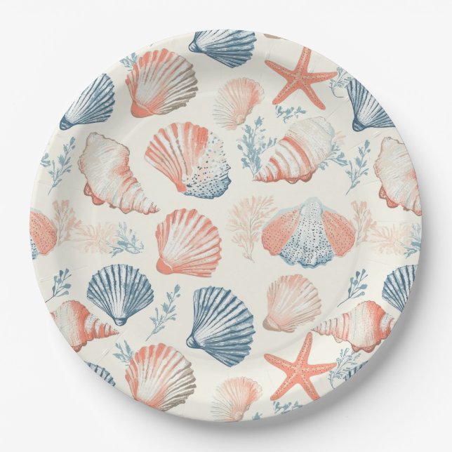 Rustic Coastal - Seashells, Starfish, Reef (23) Paper Plate (Front)