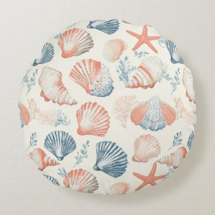 Rustic Coastal - Seashells, Starfish, Reef (23) Round Cushion
