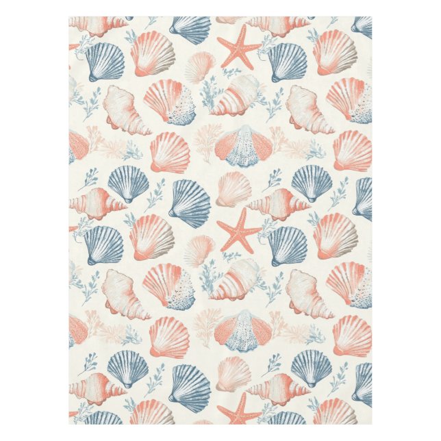 Rustic Coastal - Seashells, Starfish, Reef (23) Tablecloth (Front)