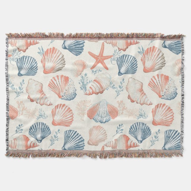 Rustic Coastal - Seashells, Starfish, Reef (23) Throw Blanket (Front)