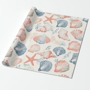 Rustic Coastal - Seashells, Starfish, Reef (23) Wrapping Paper