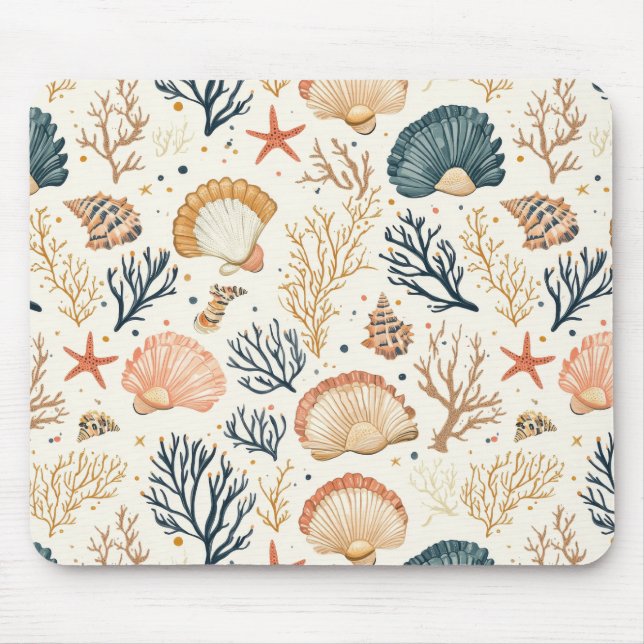 Rustic Coastal - Seashells, Starfish, Reef (24) Mouse Pad (Front)