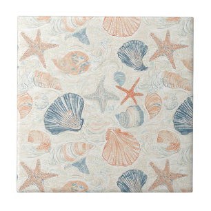 Rustic Coastal - Seashells, Starfish, Reef (25) Ceramic Tile