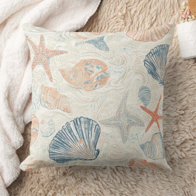 Rustic Coastal - Seashells, Starfish, Reef (25) Cushion (Blanket)