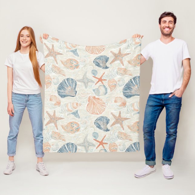 Rustic Coastal - Seashells, Starfish, Reef (25) Fleece Blanket (In Situ)