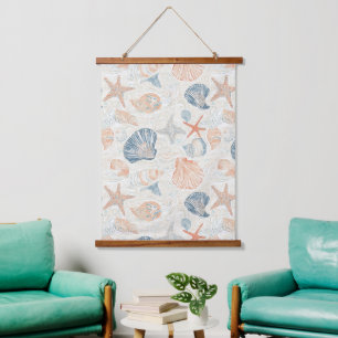 Rustic Coastal - Seashells, Starfish, Reef (25) Hanging Tapestry