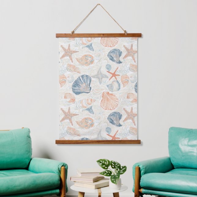 Rustic Coastal - Seashells, Starfish, Reef (25) Hanging Tapestry (Living Room)