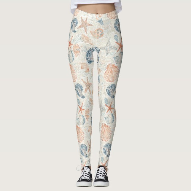 Rustic Coastal - Seashells, Starfish, Reef (25) Leggings (Front)
