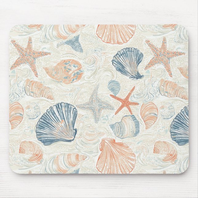Rustic Coastal - Seashells, Starfish, Reef (25) Mouse Pad (Front)