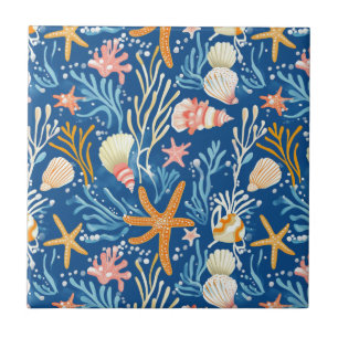 Rustic Coastal - Seashells, Starfish, Reef (26) Ceramic Tile