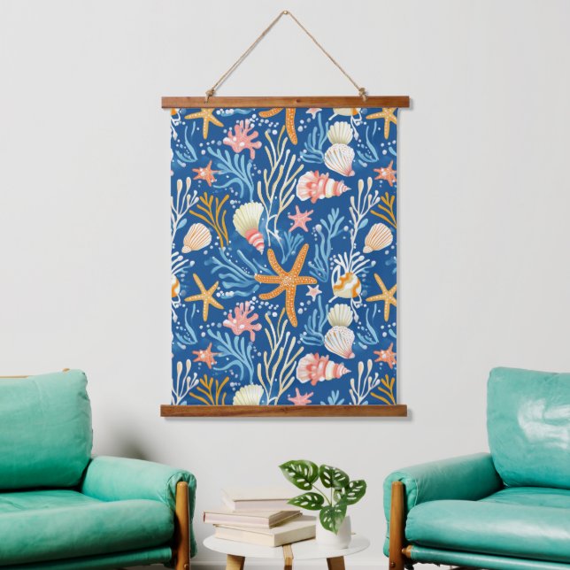 Rustic Coastal - Seashells, Starfish, Reef (26) Hanging Tapestry (Living Room)