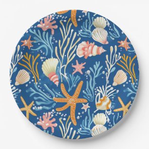 Rustic Coastal - Seashells, Starfish, Reef (26) Paper Plate