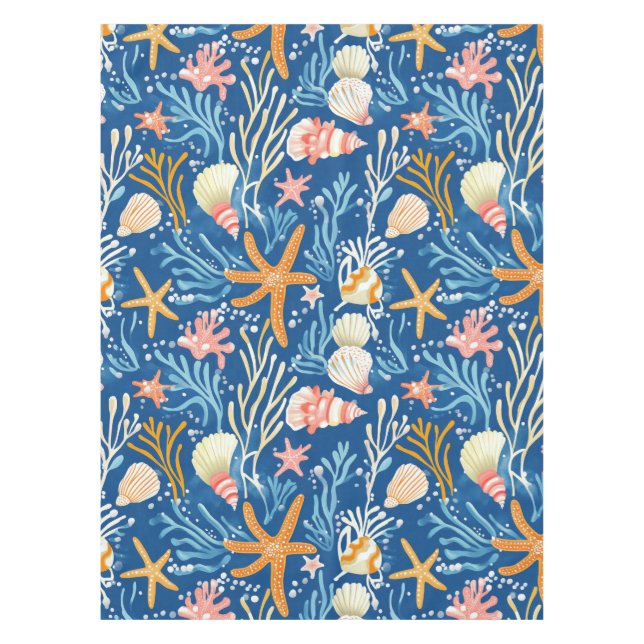 Rustic Coastal - Seashells, Starfish, Reef (26) Tablecloth (Front)