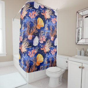 Rustic Coastal - Seashells, Starfish, Reef (27) Shower Curtain