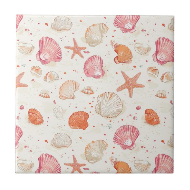 Rustic Coastal - Seashells, Starfish, Reef (28) Ceramic Tile (Front)