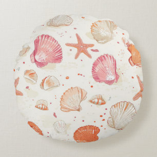 Rustic Coastal - Seashells, Starfish, Reef (28) Round Cushion