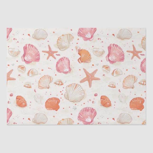 Rustic Coastal - Seashells, Starfish, Reef (28) Tissue Paper (Front)